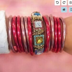 BudhaGirl Gold-Tone Bracelet with Blue and Pink Gem Accents